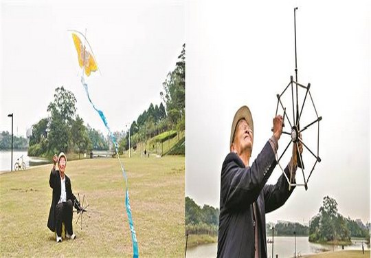 广州市增城区八旬爷爷陈文盛 擅长风筝特技表演 以此会友遍及大学城高校学子